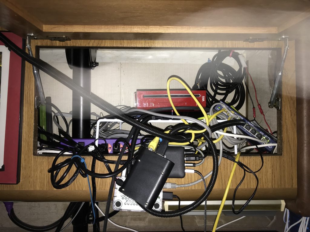 Rat's nest of an electronics cabinet.